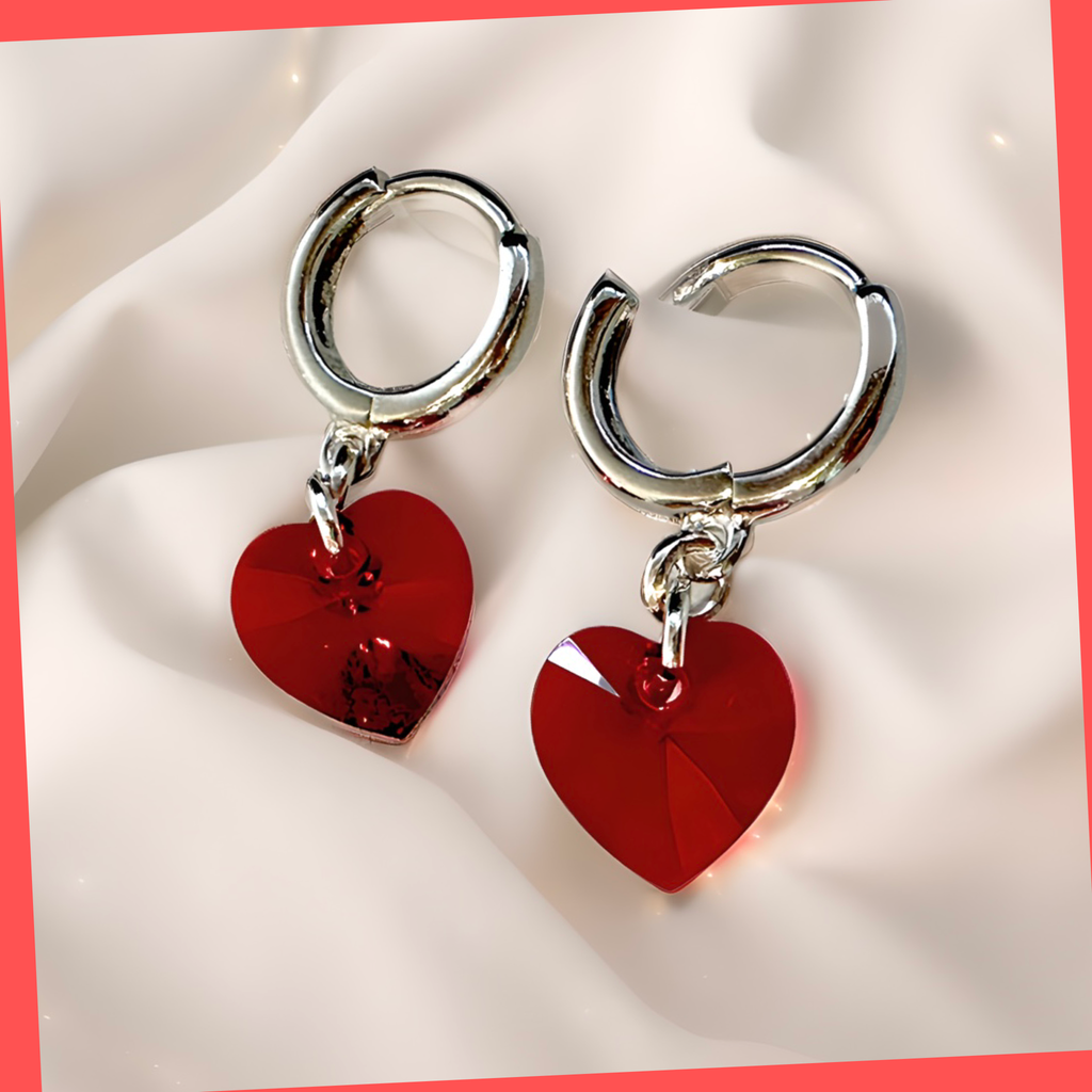 Red heart 2025 hoop earrings