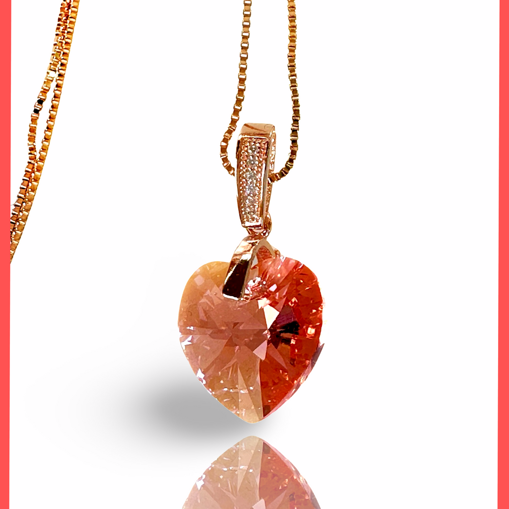 Swarovski Rose Peach Heart Necklace – Marj Silver