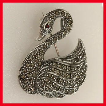 Marcasite Swan Brooch-Pendant,L