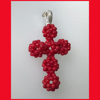 Red Coral Beaded Cross