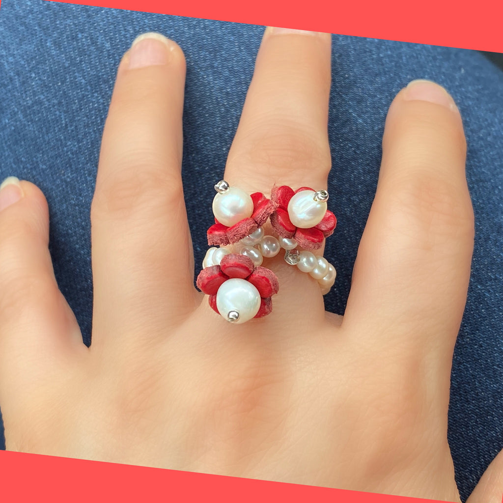 Red Daisy Pearl Ring – Marj Silver