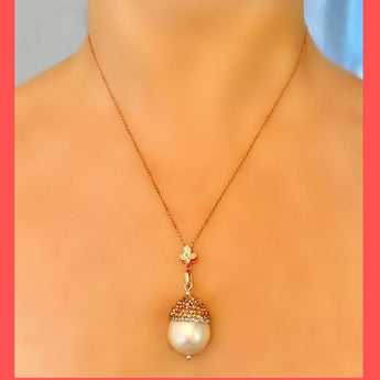 Rose-gold Rhinestone Keshi Pearl Necklace