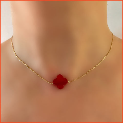 Clover Red Agate Choker