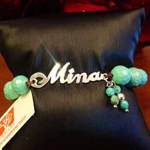 Bracelets; Personalised nameplates with Turquoise