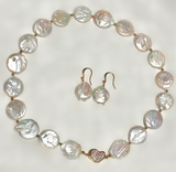 Coin Shaped Keshi Pearl Necklace and Earrings