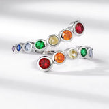 Adjustable Multi Colour Sterling Silver Ring