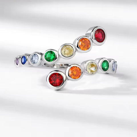 Adjustable Multi Colour Sterling Silver Ring