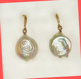 Coin Keshi Pearl Earrings with Sterling Silver Hooks