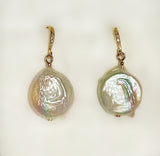 Coin Keshi Pearl Earrings with Sterling Silver Hooks