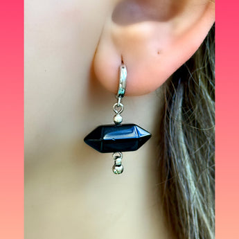 Double Pointed Hexagonal Gem Huggie Earring Hoops