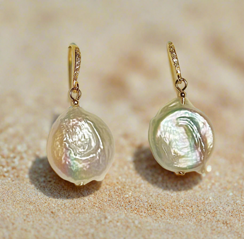 Coin Keshi Pearl Earrings