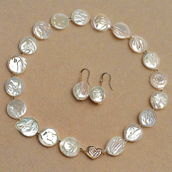 Coin Shaped Keshi Pearl Necklace and Earrings