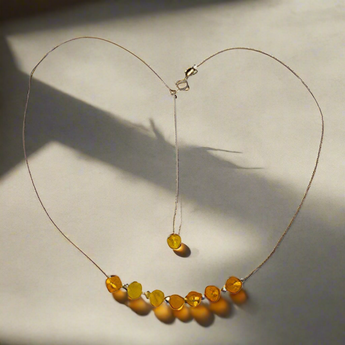 Floating Amber Beads on Sterling Silver Chain Necklace