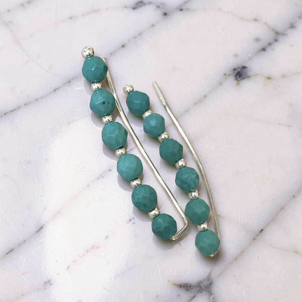 Gemstone and Silver Balls Ear Climber