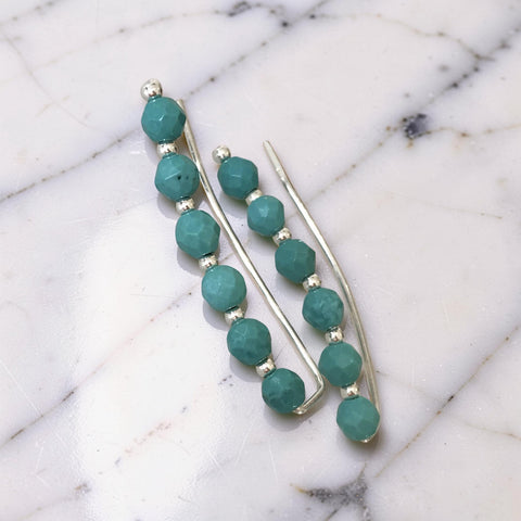 Gemstone and Silver Balls Ear Climber