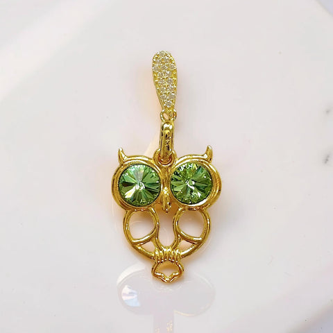 Gold Owl Pendant with Peridot Eye