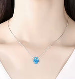Opal Evil Eye Hamsa Hand Necklace with Sterling Silver Chain