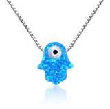 Opal Evil Eye Hamsa Hand Necklace with Sterling Silver Chain
