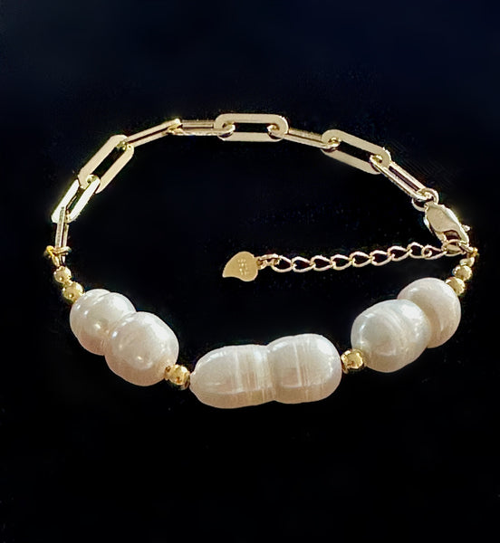 Peanut Shaped Natural Keshi Pearl Bracelet