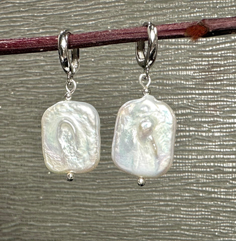 Rectangular Shaped Natural keshi Pearl Earring Hoops
