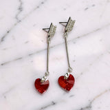 Sterling Silver Arrow Earring Studs with Swarovski Heart Crystals