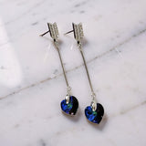 Sterling Silver Arrow Earring Studs with Swarovski Heart Crystals