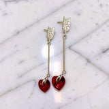 Sterling Silver Arrow Earring Studs with Swarovski Heart Crystals