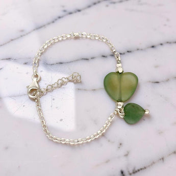 Sterling Silver Chain Bracelet with Heart shaped Aventurine