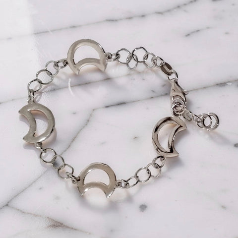 Sterling Silver Chain Bracelet with Moon Charms