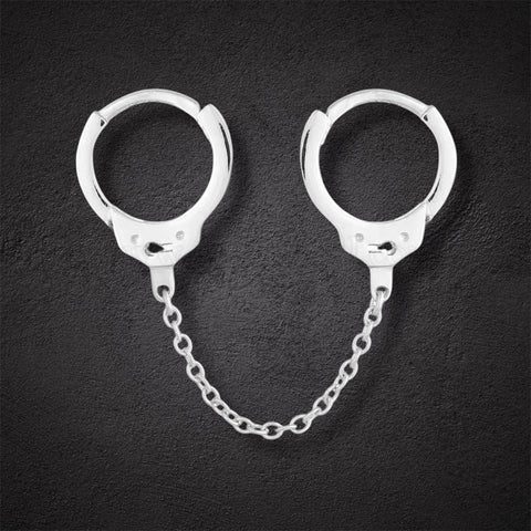 Sterling Silver Handcuffs Shaped Huggie Earrings