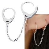 Sterling Silver Handcuffs Shaped Huggie Earrings