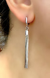 Sterling Silver Long Tassel Chain on Hoop Earrings
