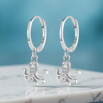 Sterling Silver Octopus Huggie Earrings