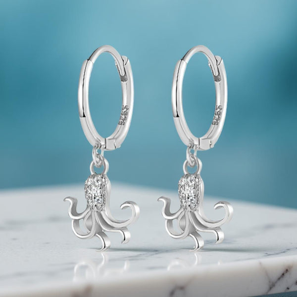 Sterling Silver Octopus Huggie Earrings