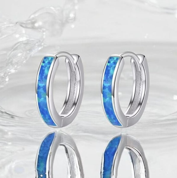 Sterling silver & Blue Opal Huggie Earrings