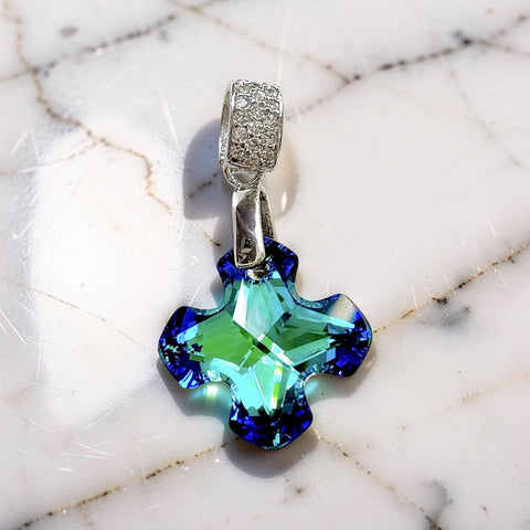 Swarovski Bermuda Blue Greek Cross Pendant