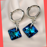 Swarovski Bermuda Blue Rhombus Huggie Earrings
