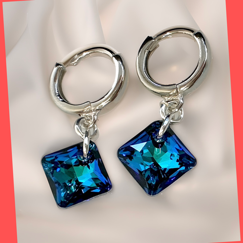 Swarovski Bermuda Blue Rhombus Huggie Earrings