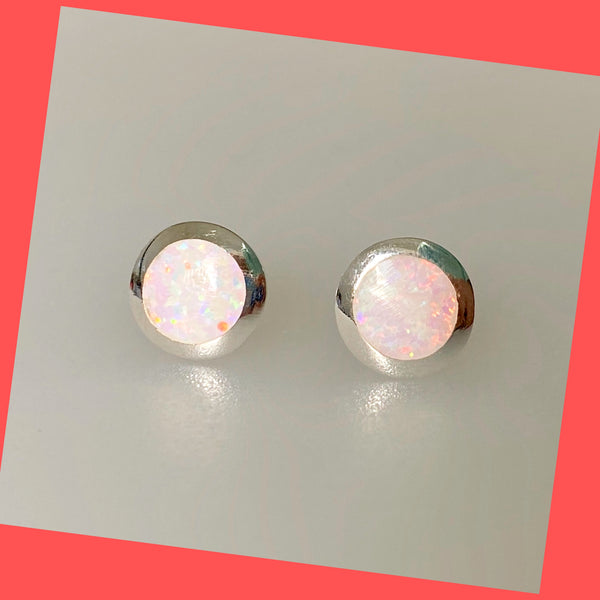 Round Opal Earring Studs