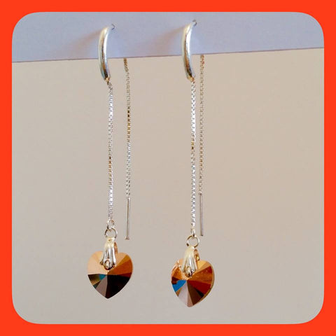 Rose-gold Swarovski Heart Crystals Long Earrings
