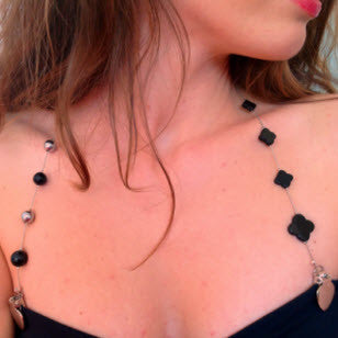 Top strap, black Agate and silver polished beads