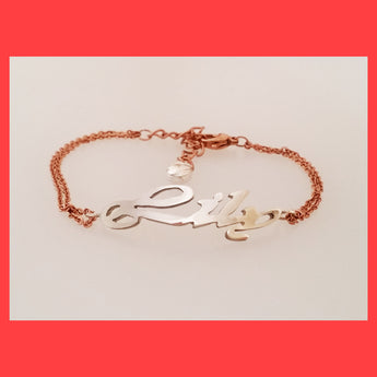 Bracelets; Personalised Nameplate with Rose-gold chain