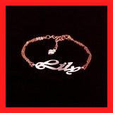 Bracelets; Personalised Nameplate with Rose-gold chain