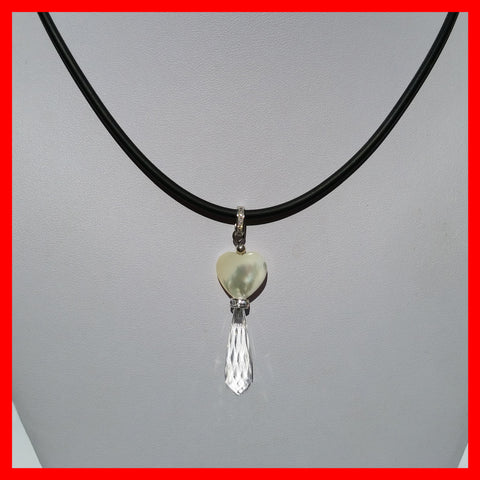 Necklaces; Heart shell and drop crystal