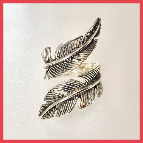 Chunky Silver Open Feather Ring