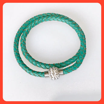 Green Braided Leather Choker-Bracelet