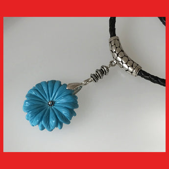 Turquoise Flower pendant with Leather Chain