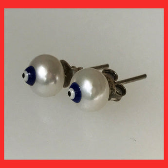 Freshwater Pearl earrings Stud with Evil eye