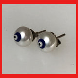 Freshwater Pearl earrings Stud with Evil eye