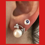 Freshwater Pearl earrings Stud with Evil eye